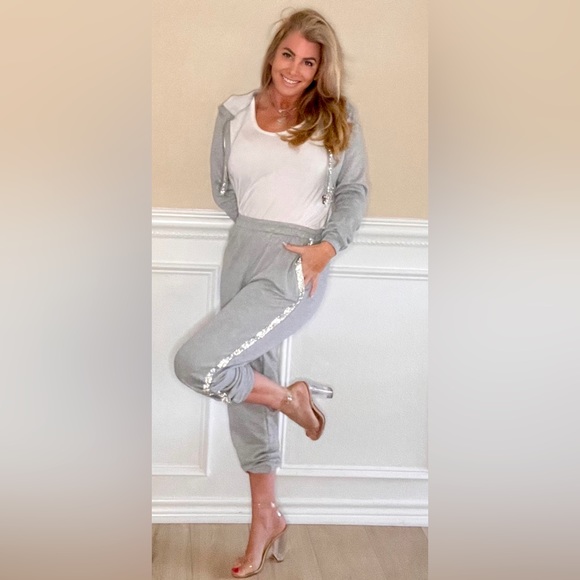 Grey & silver fancy sweatpants & jacket you can dress up or down. - Picture 3 of 9